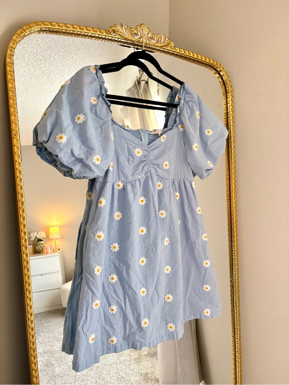 Blue Puff Sleeve Daisy Mini Dress